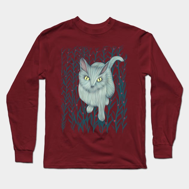 Gray Cat Long Sleeve T-Shirt by Ferith12